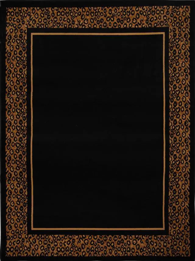 Main image of Home Dynamix New Black Leopard Border Area Rug 8x11 Modern Carpet - Actual 7' 9" x 10' 8"