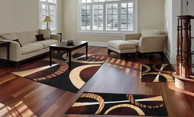 Alt view image 2 of 2 - Home Dynamix Modern Rings Geometric Stripes Brown 3 Pcs Area Rug Contemporary Runner Mat Set