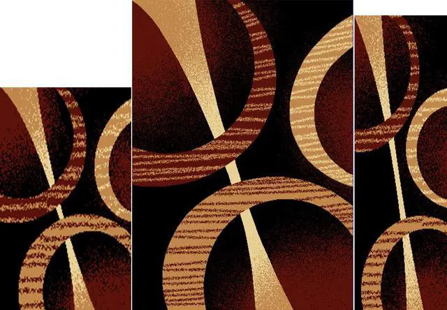 Main image of Home Dynamix Modern Rings Geometric Stripes Brown 3 Pcs Area Rug Contemporary Runner Mat Set