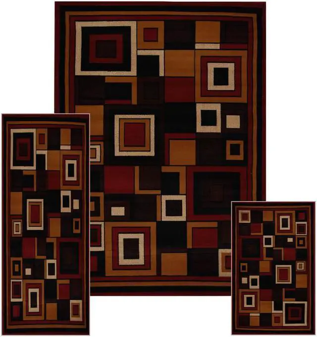 Main image of Home Dynamix Area Rugs: Ariana Rug: 7543 Modern Geometric Squares Red: 3 Piece Set