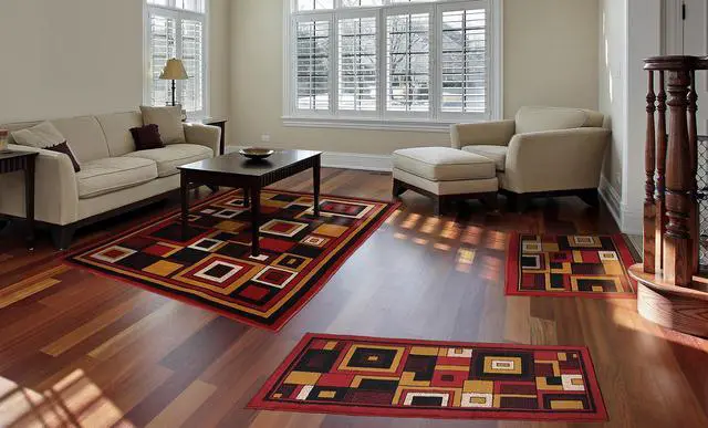 Alt view image 2 of 2 - Home Dynamix Red Modern Geometric Squares 3 Pcs Area Rug Contemporary Runner Combo Mat Set