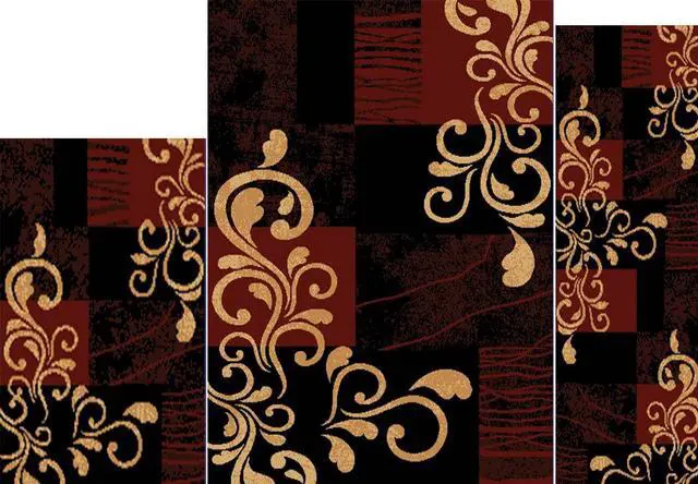 Main image of Home Dynamix Brown/Ebony Transitional Casual Vines Blocks 3PC Rug Set - Area Rug (5' x 7'), Runner (2' x 5'), Accent Mat (2' x 3')