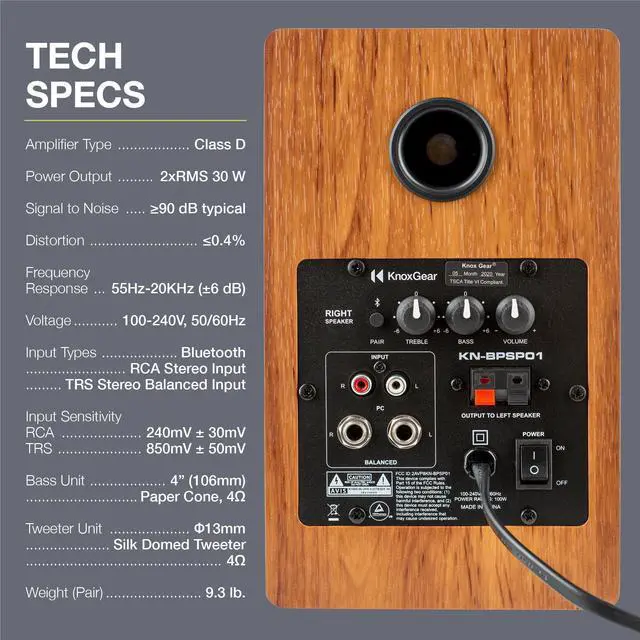 Alt view image 5 of 7 - Knox Gear LP1 Powered Bookshelf Bluetooth Speakers (Wood Finish)