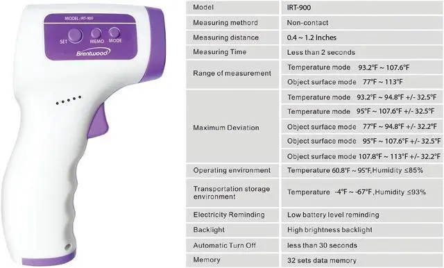 Alt view image 8 of 11 - BRENTWOOD(R) APPLIANCES IRT-900 No-Touch Temporal/Forehead Baby and Adult Infrared Thermometer