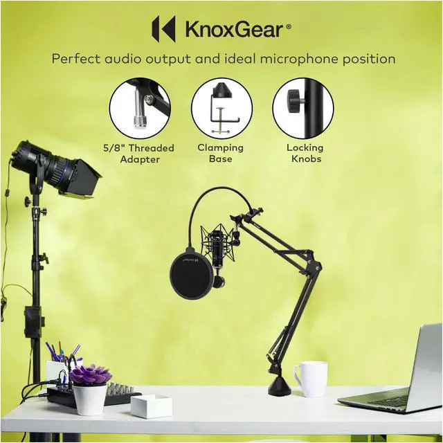 Alt view image 3 of 7 - Knox Gear Desktop Boom Arm Microphone Stand