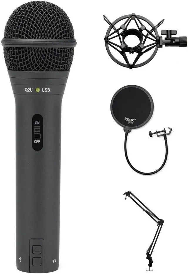Main image of Samson Handheld USB Microphone w/ Knox Gear Boom Arm, Shock Mount, & Pop Filter