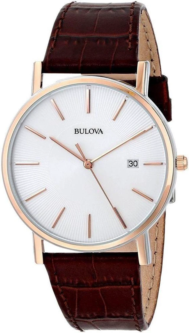 Alt view image 17 of 20 - Bulova Mens Two-Tone Rose Gold Brown Leather Band Quartz Watch 98H51