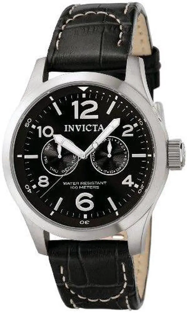Alt view image 8 of 17 - Men's Invicta II Black Dial Black Calf Leather