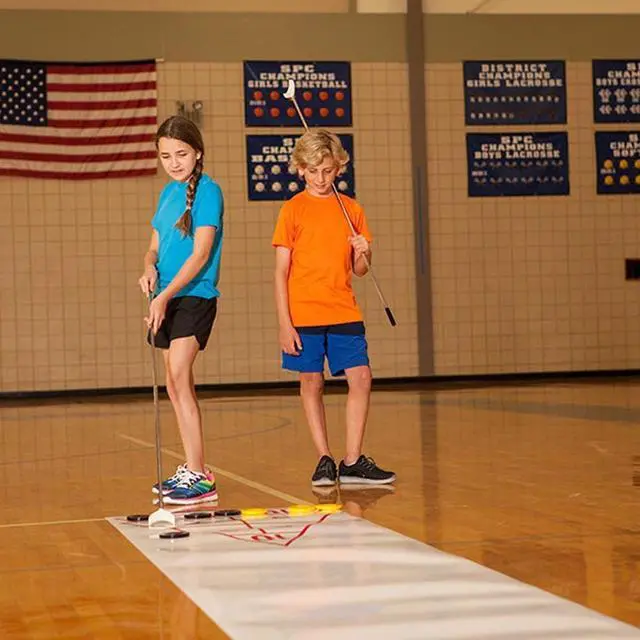 Alt view image 5 of 16 - Champion Sports SBA20 Economy Shuffleboard Set - 15-ft Court - Four 51" Cues - Eight Discs