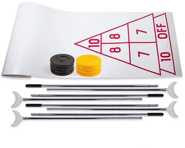 Alt view image 4 of 16 - Champion Sports SBA20 Economy Shuffleboard Set - 15-ft Court - Four 51" Cues - Eight Discs