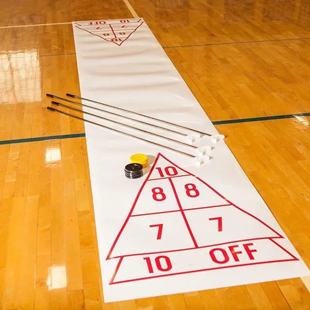 Alt view image 8 of 16 - Champion Sports SBA20 Economy Shuffleboard Set - 15-ft Court - Four 51" Cues - Eight Discs