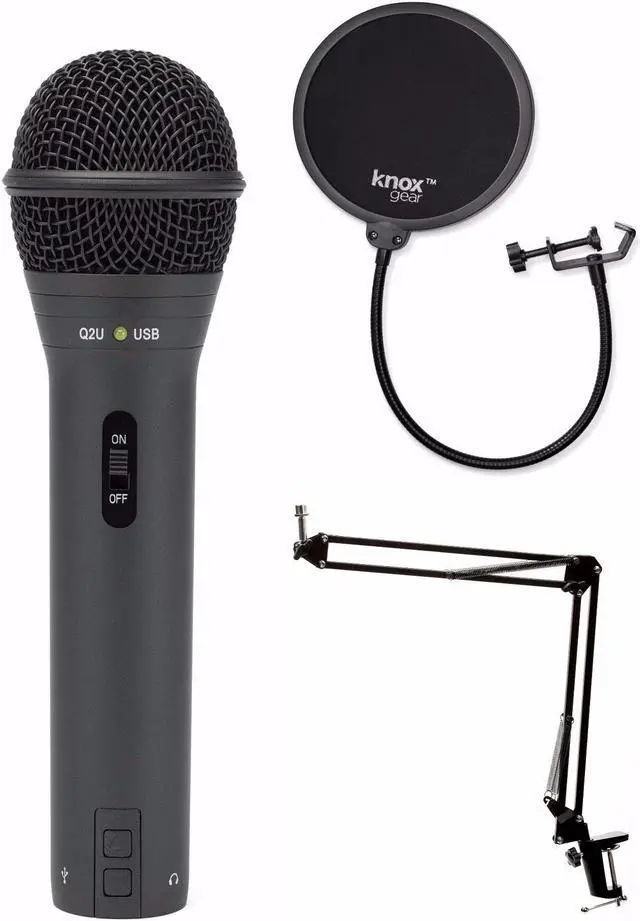 Main image of Samson Q2U Black Handheld Dynamic USB Microphone with Boom Arm and Pop Filter