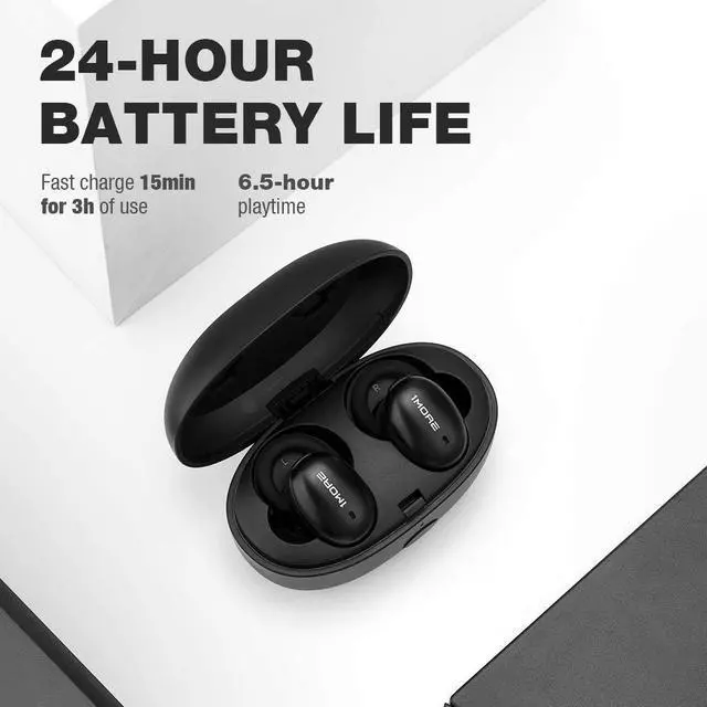 Alt view image 4 of 7 - 1MORE Stylish True Wireless Earbuds, Bluetooth 5.0, 24-Hour Playtime, Stereo In-Ear Headphones with Charging Case, Built-in Microphone, Alternate Pairing Mode Black