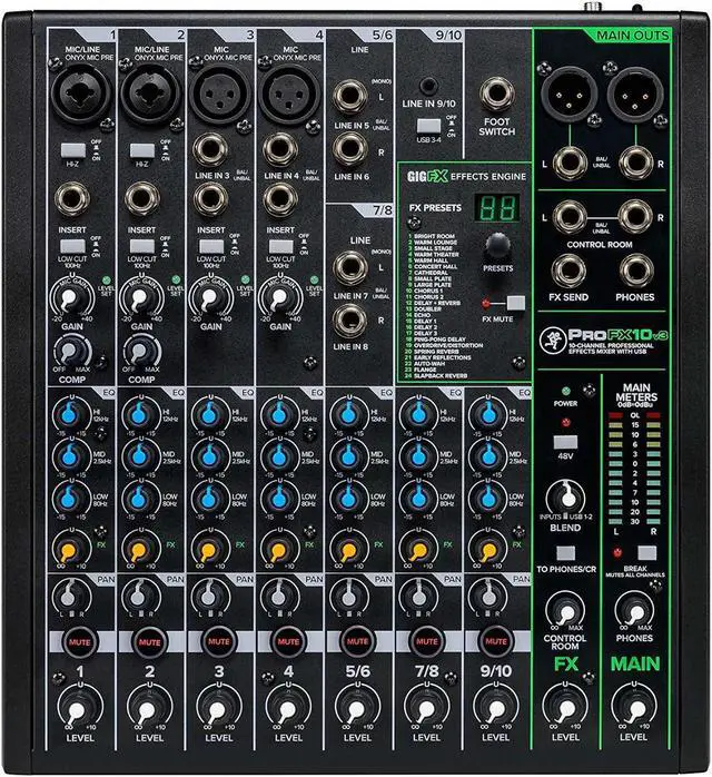 Alt view image 4 of 20 - Mackie PROFX10V3 10 Channel Professional Effects Mixer with USB