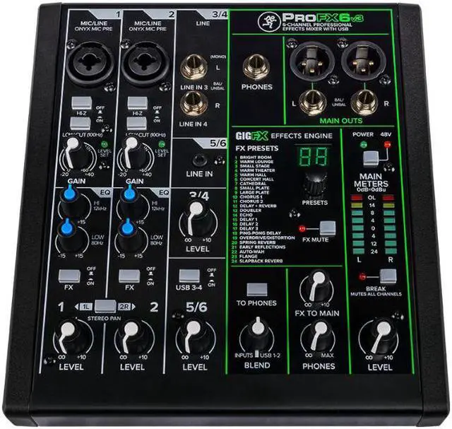 Alt view image 10 of 20 - Mackie ProFX Series, 6 Mixer - Unpowered, 6-Channel w/USB (ProFX6v3)