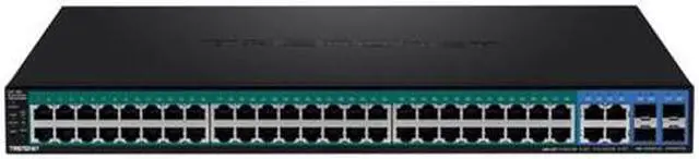 Alt view image 19 of 20 - TRENDnet 52-Port Gigabit Web Smart PoE+ Switch, 48 Gigabit PoE+ Ports, 4 Shared Gigabit Ports (RJ-45 Or SFP), 370W PoE Power Budget, 104Gbps Switching Capacity, Lifetime Protection, Black, TPE-5240WS