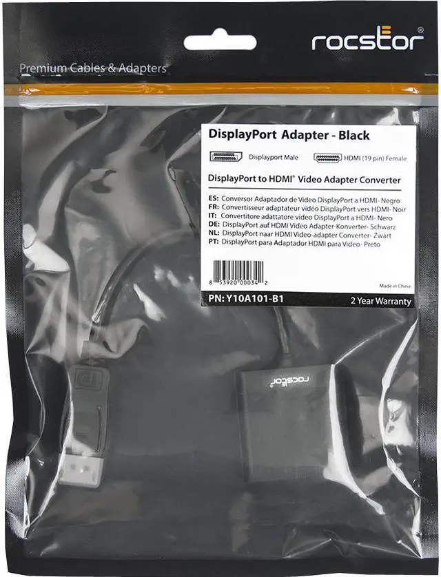 Main image of Rocstor Y10A101-B1 Rocstor DisplayPort (male) to HDMI (female) Adapter Converter - 1 Pack - 1 x DisplayPort Male Digital Audio/Video - 1 x HDMI Female Digital Audio/Video - 1920 x 1200 Supported -