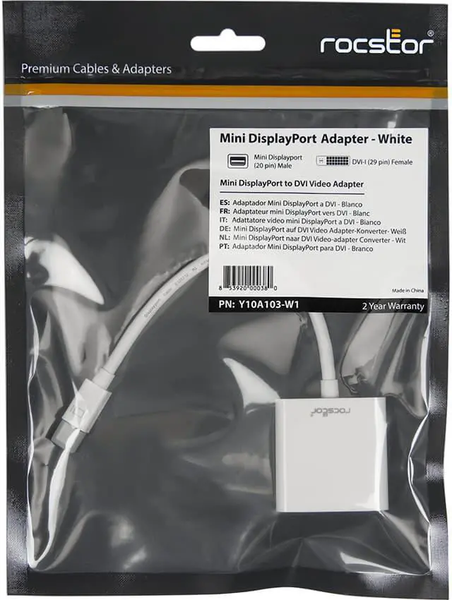 Alt view image 3 of 5 - Rocstor Y10A103-W1 Rocstor Mini DisplayPort to DVI Adapter - Cable Length: 5.9" - Mini DisplayPort/DVI for Desktop Computer, Notebook, HDTV, Projector, Monitor, Video Device - 5.90" - 1 Pack