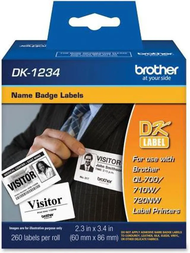 Alt view image 4 of 14 - Brother DK1234 Brother Name Badge Label - 2.36" Width x 3.39" Length - Rectangle - Direct Thermal - White - Paper - 260 Label