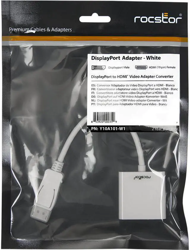 Alt view image 3 of 8 - Rocstor Y10A101-W1 Rocstor DisplayPort (Male) to HDMI (Female) Adapter Converter - 1 Pack - 1 x DisplayPort Male Digital Audio/Video - 1 x HDMI Female Digital Audio/Video - 1920 x 1200 Supported -