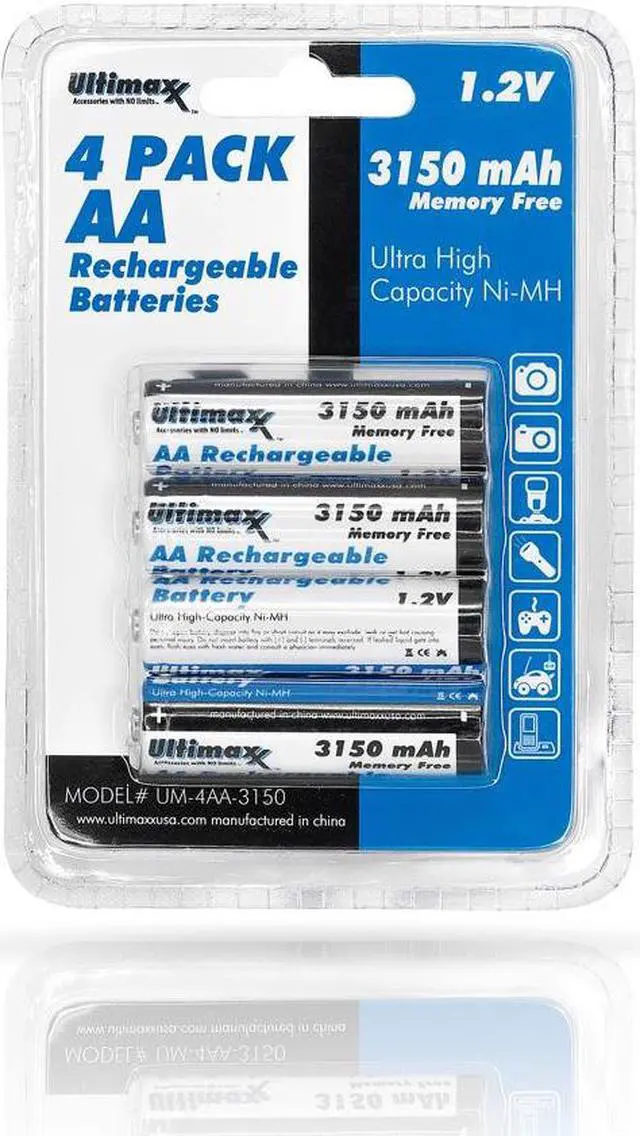 Alt view image 2 of 2 - Ultimaxx 4x AA 3150 mAh NiMH Rechargeable Batteries