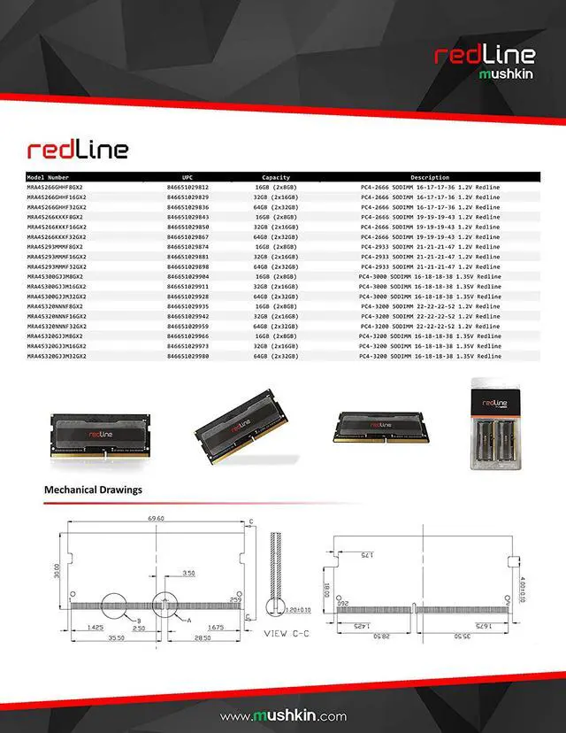 Alt view image 6 of 7 - Mushkin 32GB(2x16GB) Redline Notebook – DDR4 (PC4-24000) 3000MHz CL-16 – 260-pin 1.35V RAM – Dual-Channel – Low-Voltage – Gaming Laptop Memory Model MRA4S300GJJM16GX2