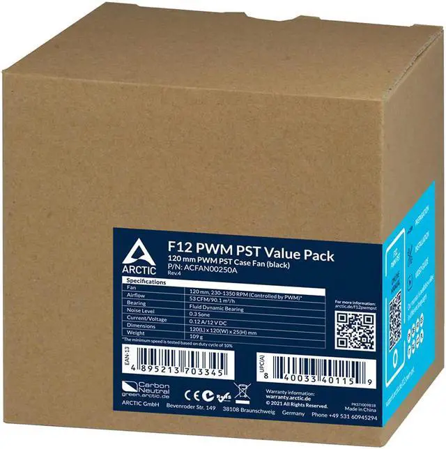 Alt view image 5 of 5 - ARCTIC F12 PWM PST (5 Pack) - 120 mm PWM PST Case Fan with PWM Sharing Technology (PST), quiet motor, Computer, Fan Speed: 230-1350 RPM - Black