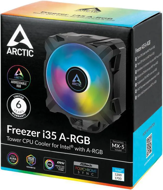 Alt view image 5 of 6 - ARCTIC Freezer i35 A-RGB - Single Tower CPU Cooler with A-RGB, Intel Specific, Pressure Optimized 120 mm P-Fan, 200-1700 RPM, 4 Heat Pipes, incl. MX-5 Thermal Paste - Black