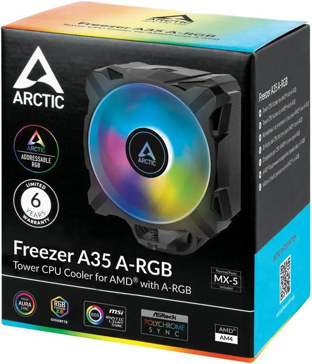 Alt view image 6 of 9 - ARCTIC Freezer A35 A-RGB - Single Tower CPU Cooler with a A-RGB, AMD Specific, Pressure Optimized 120 mm P-Fan, 200-1700 RPM, 4 Heat Pipes, incl. MX-5 Thermal Paste - Black
