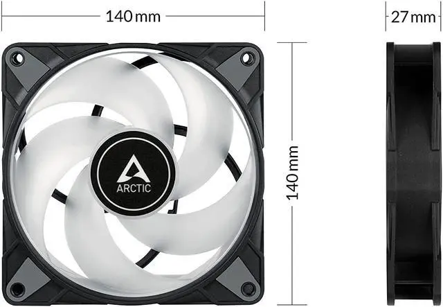 Alt view image 3 of 4 - ARCTIC P14 PWM PST RGB 0dB (3 Pack, incl. Controller) - Case Fan, 140 mm PWM Optimised for Static Pressure, Semi-Passive: 0-1900 RPM - Black Model ACFAN00256A