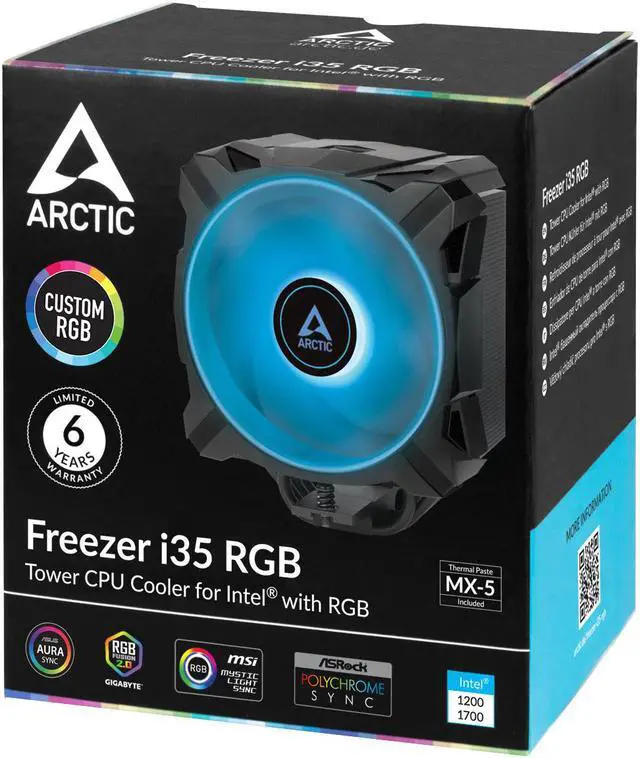 Alt view image 5 of 5 - ARCTIC Freezer i35 ACFRE00096A RGB Single Tower CPU Cooler with RGB, Intel specific 120 mm P-fan 200-1700 RPM - Black