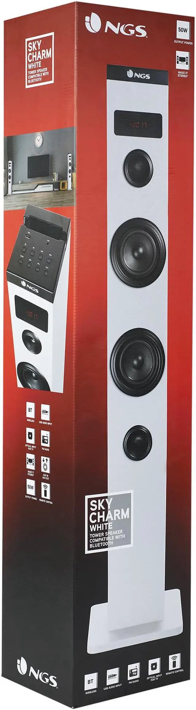 Alt view image 4 of 4 - NGS 50W Wireless BT Tower Speaker with Stereo Output and Remote Control, Sky Charm White