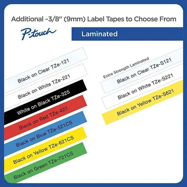 Alt view image 15 of 16 - Brother P-touch TZe-621 Label Maker Tape 0.35"W Yellow/Black TZE621CS