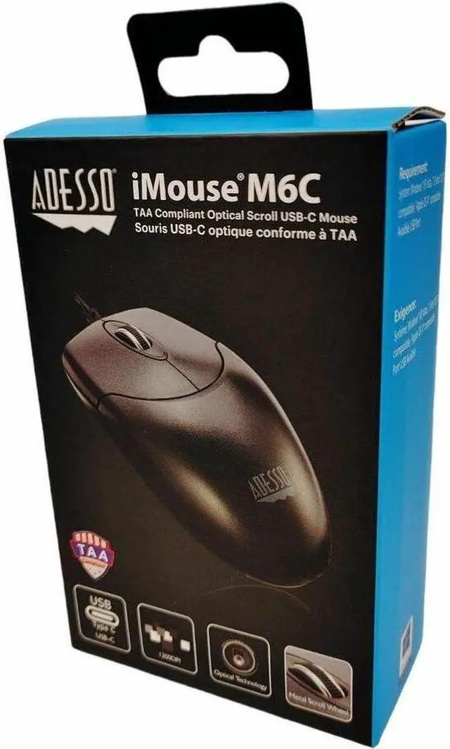 Alt view image 4 of 6 - Adesso Full size Optical Cable Black USB Type C 1200 dpi Scroll Wheel 3 Button(s) Model IMOUSE M6C-TAA