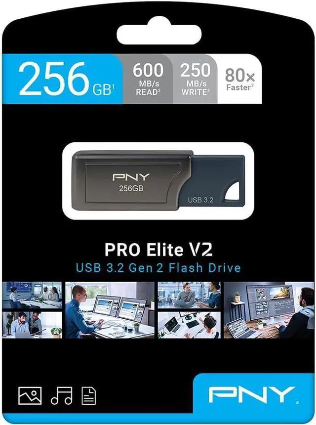 Alt view image 4 of 5 - Pny Technologies PNY PRO Elite V2 USB 3.2 Gen 2 Flash Drive - 256 GB - USB 3.2 (Gen 2) - 600 MB/s Read Speed - 250 MB/s Write Speed - Black - 2 Year Warranty Model P-FD256PROV2-GE
