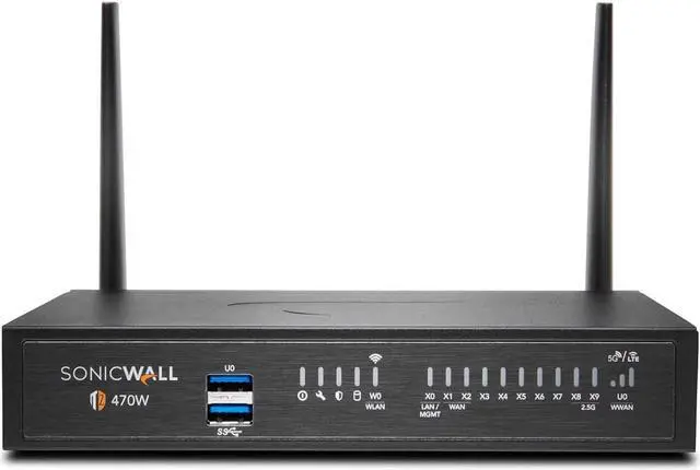 Main image of SonicWall TZ470W Network Security/Firewall Appliance - Intrusion Prevention - 8 Port - 1000Base-T - 2.5 Gigabit Ethernet - 448 MB/s Firewall Throughput - Wireless LAN IEEE 802.11ac -Model 03-SSC-0740
