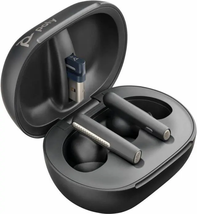 Alt view image 5 of 10 - Poly Voyager Free 60+ UC M Carbon Black Earbuds +BT700 USB-C Adapter +Touchscreen Charge Case (7Y8H0AA)