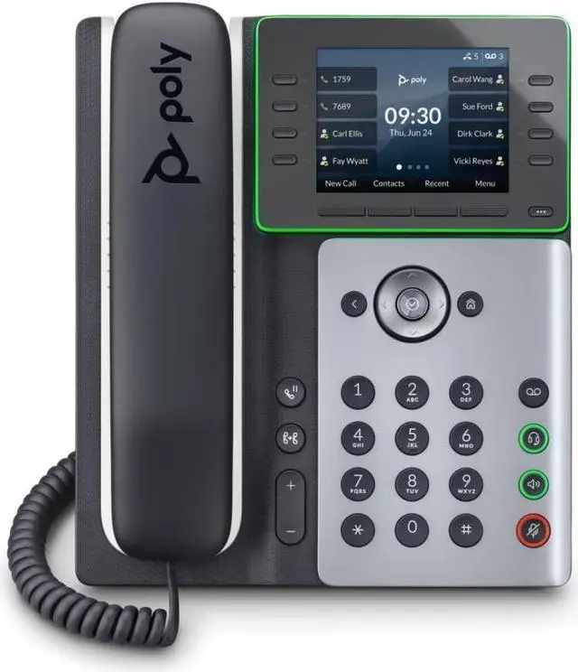 Main image of HP Poly Edge E300 IP Phone Corded Desktop Wall Mountable Black VoIP 2x Network RJ-45 PoE Ports Model 82M92AA