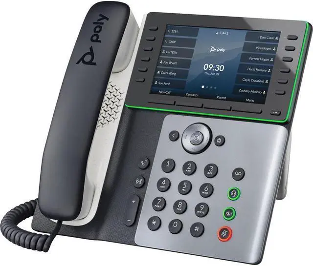 Main image of HP Poly Edge E500 IP Phone Corded Desktop Black TAA Compliant VoIP 2x Network RJ-45 PoE Ports Model 82M94AA