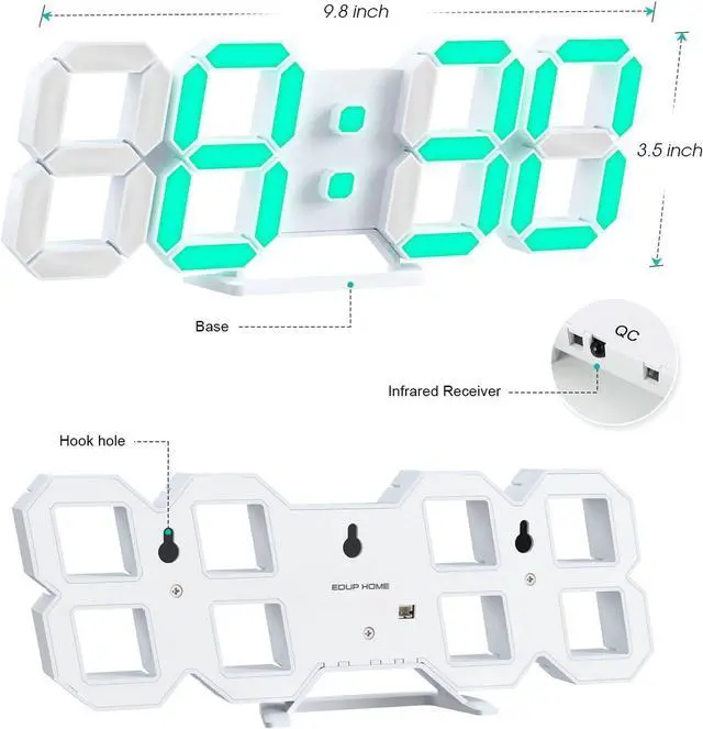 Main image of EDUP 3D LED Desk Alarm Clock Night Light 7 Colors 9.7" with Remote Control, Digital Alarm Clock Adjustable Brightness Timer 12/24 Hr Time/Date/Temperature for Kid Bedroom/ Kitchen/Office -EH-LED1319