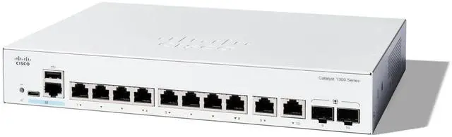 Alt view image 3 of 4 - Cisco Catalyst C1300-8T-E-2G Ethernet Switch 10 Ports - Manageable - Gigabit Ethernet - 10/100/1000Base-T, 1000Base-X - 3 Layer Supported - 2 SFP Slots - 10.65 W Power Consumption