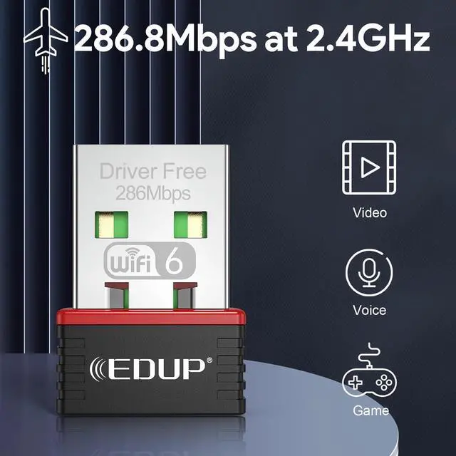 Alt view image 2 of 7 - EDUP 802.11ax Nano USB WiFi 6 Adapter for PC, EDUP 2.4G 300Mbps Wireless Mini USB WiFi-Adapter for Laptop Desktop PC, Travel Size Driver-Free USB WiFi Dongle, Support Windows 11/10/7 - EP-AX300