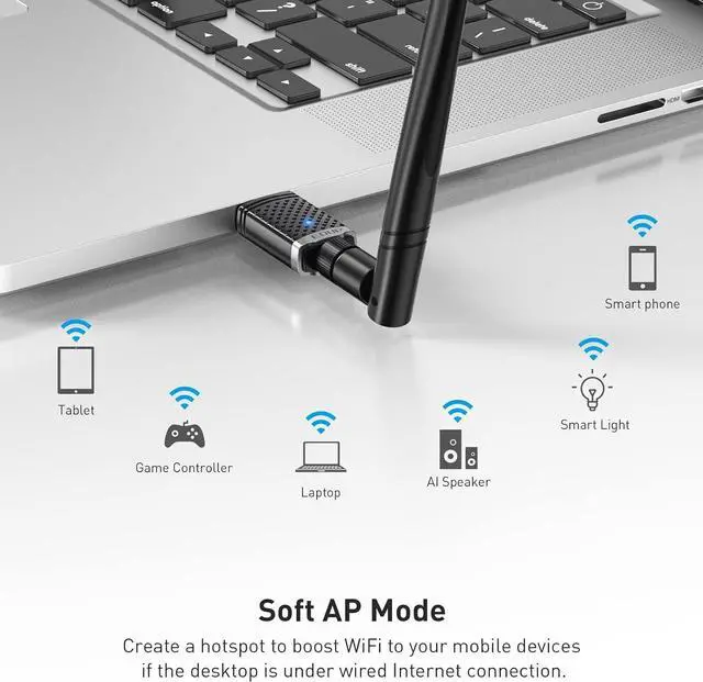 Alt view image 2 of 6 - wireless usb wifi adapter for pc, ac1300mbps usb 3.0 wireless wifi dongle 2.4g/5g dual band network adapter wireless adapter for windows 11 / 10/ 8/ 7/ xp mac 10.7 to 10.15 laptop desktop gaming