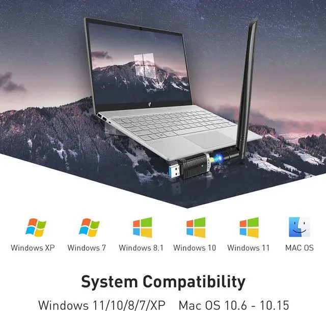 Alt view image 6 of 6 - wireless usb wifi adapter for pc, ac1300mbps usb 3.0 wireless wifi dongle 2.4g/5g dual band network adapter wireless adapter for windows 11 / 10/ 8/ 7/ xp mac 10.7 to 10.15 laptop desktop gaming