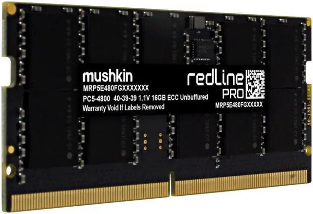 Alt view image 2 of 3 - Mushkin 16GB DDR5 SODIMM PC5-4800 ECC 1.1V Redline Pro Model MRP5T480FGGD16G18