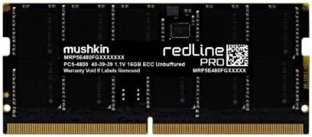 Main image of Mushkin 32GB DDR5 SODIMM PC5-4800 ECC 2Rx8 40-39-39 1.1V Redline Pro Model MRP5T480FGGD32G28