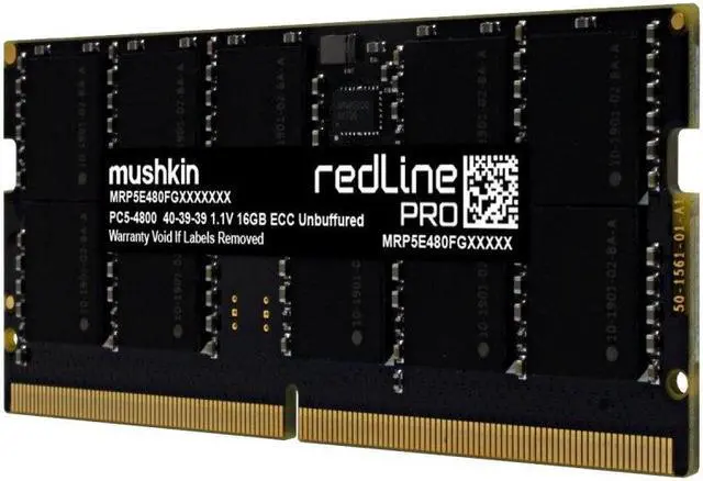 Alt view image 3 of 3 - Mushkin 32GB DDR5 SODIMM PC5-4800 ECC 2Rx8 40-39-39 1.1V Redline Pro Model MRP5T480FGGD32G28