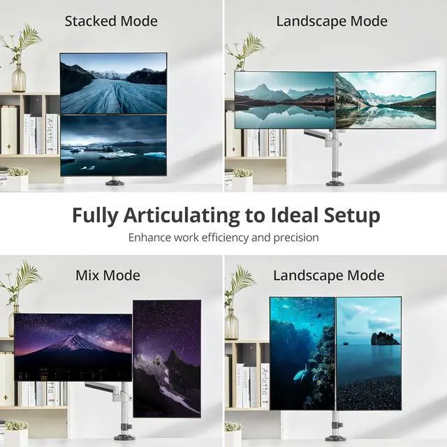 Alt view image 2 of 8 - SIIG Dual Stacked Monitor Arm Desk Mount 17" - 32" for 2 LCD displays 9kg each VESA 75/100 mm mounting kit silver Brown Box