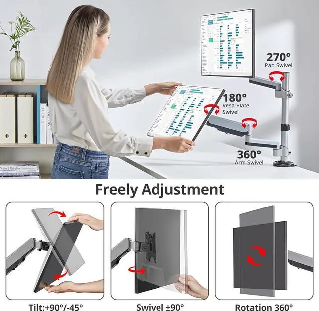 Alt view image 3 of 8 - SIIG Dual Stacked Monitor Arm Desk Mount 17" - 32" for 2 LCD displays 9kg each VESA 75/100 mm mounting kit silver Brown Box