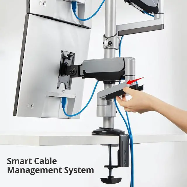Alt view image 5 of 8 - SIIG Dual Stacked Monitor Arm Desk Mount 17" - 32" for 2 LCD displays 9kg each VESA 75/100 mm mounting kit silver Brown Box